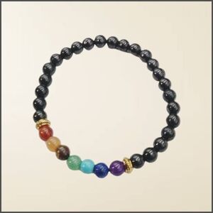 Black Beaded Stretch Bracelet with Multicolor Accent Beads